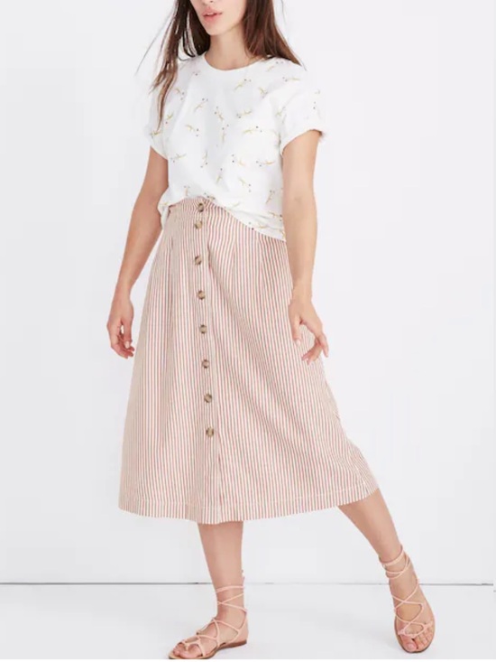 Madewell Dresses & Skirts - Madewell Patio Button-Front Striped Midi Skirt in Clay Stripe Size 10